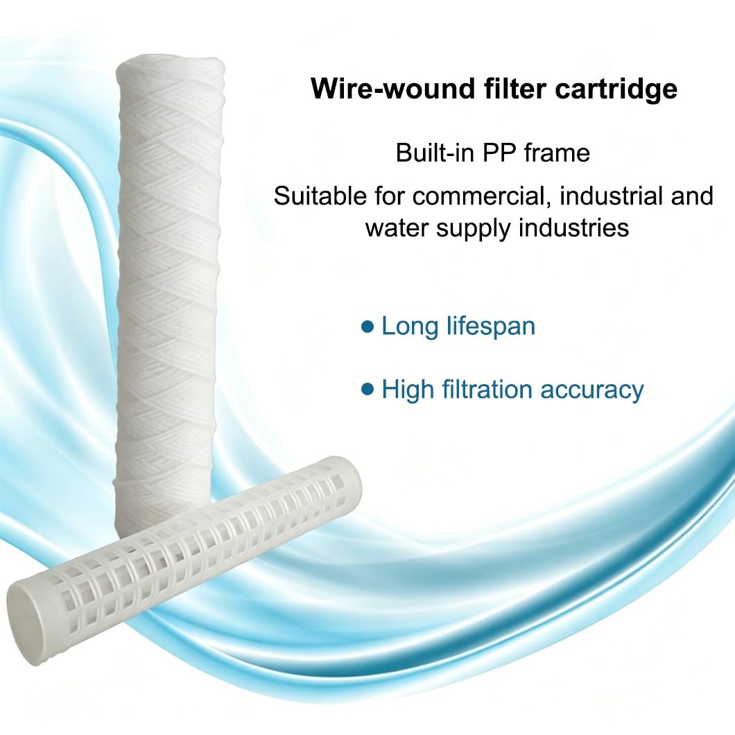 Confezione 2 filtri Acqua industriali ad Alto 40 in 1/5 Micron, avvolti Filo,sostituibili Direttamente con alloggiamenti industriali 40in sistemi osmosi inversa ad Alto Flusso(5MICRON)