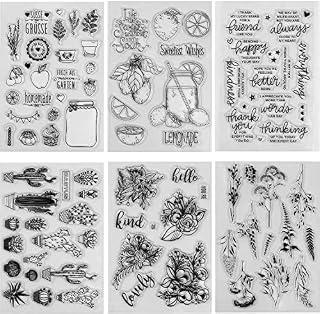 MAMUNU 6 Sheets Various Theme Flower Cactus Plants Friendly Phrases Patterns Silicone Clear Stamps for Card Making Decoration and Scrapbooking