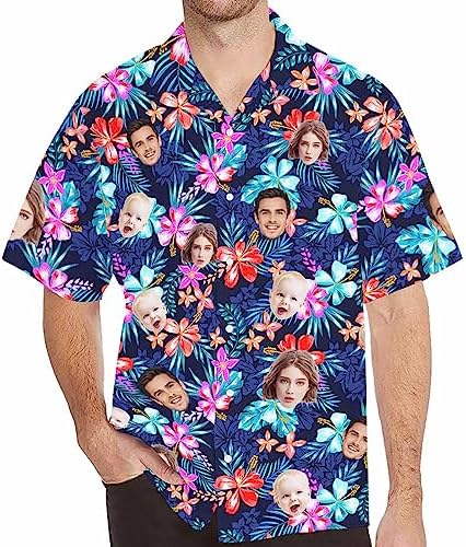 Custom Hawaiian Shirt W/Face for Men Personalized Funny Button Down Hawaiian Shirts w/Photo Tropical Beach Shirts