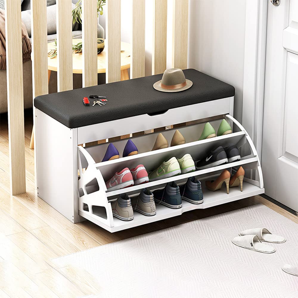 One-Piece Soft-Pack Tipping Shoe Rack, Large-Capacity Storage Design, Thick Soft-Pack Cushion, Suitable for Entry, Corridor, Closet,White