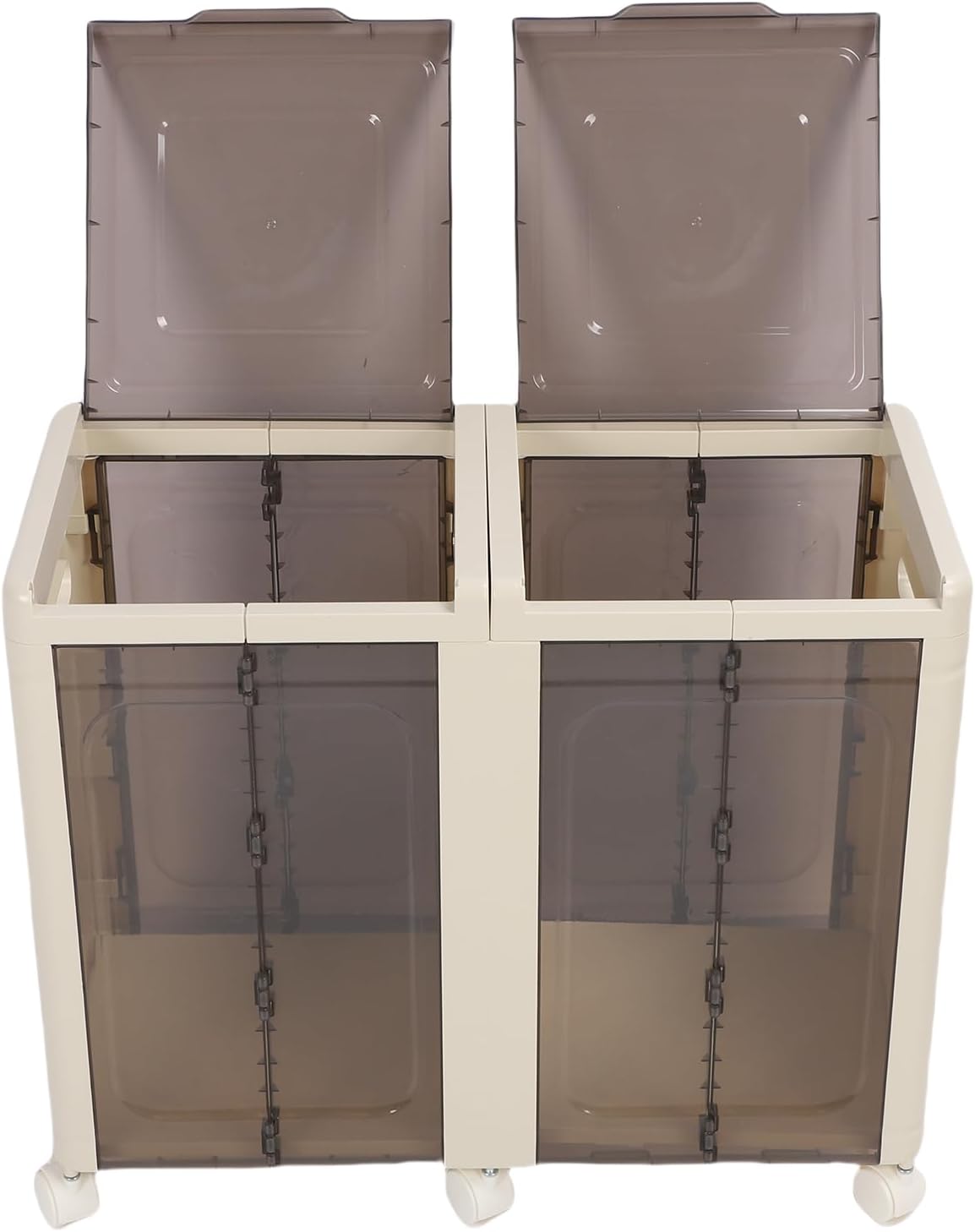 Walfront Stackable Storage Bins with Wheels, Foldable Plastic Storage Containers with Clear Doors and Brakes for Home Organization, Quick Assembly Collapsible Box for Clothes Toys (2 Tier)