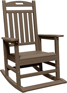 Rocking Chair, All Weather HDPE Porch Rockers for Adults with Ergonomic High Back, Wide Seat, Heavy Duty Outdoor Rocking Chairs for Patio, Lawn, or Garden, Brown