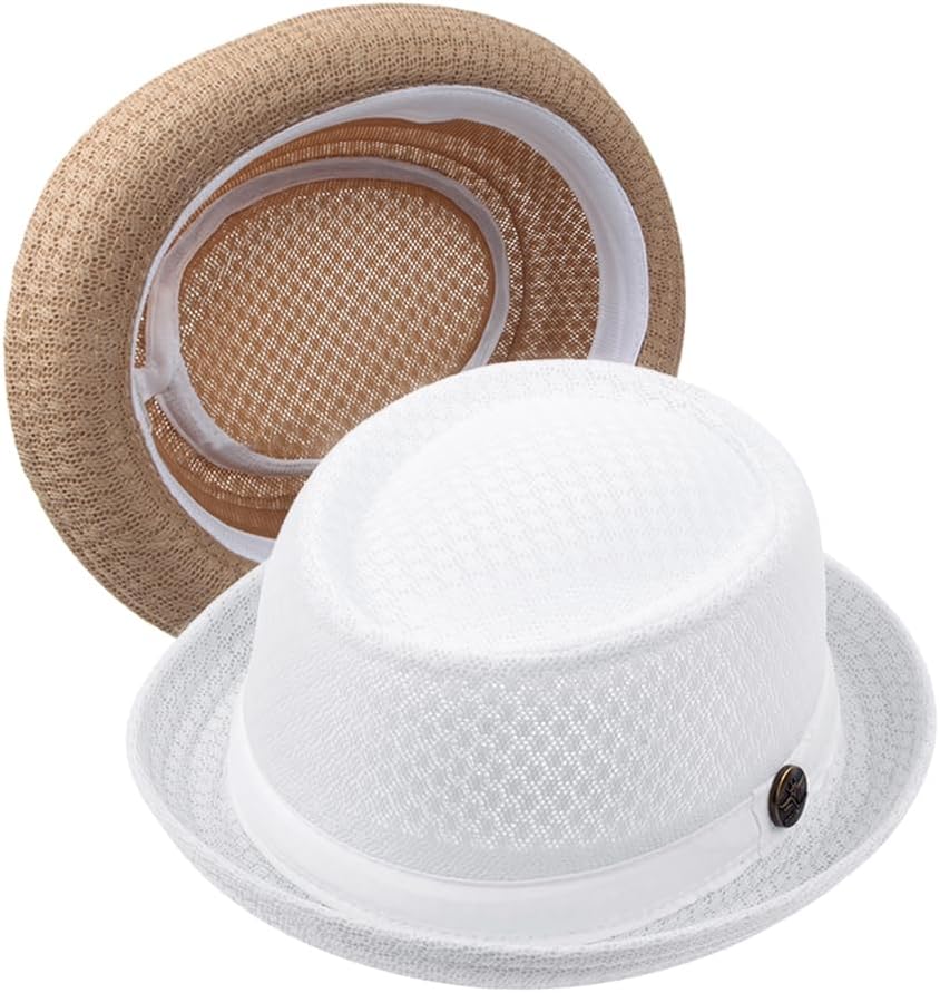 2/6 Pc Summer Mesh Pork Pie Hat 1920S Costume Party Cap for Men Women Unisex