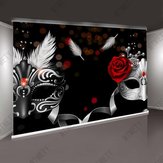 Masquerade Backdrop MTMETY 7x5ft,Silver Rose Birthday Party Feather Black Photo Photography Background Newborn Decorations Baby Shower Props BJXYME582