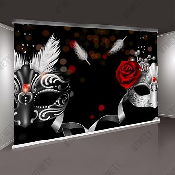 Masquerade Backdrop MTMETY 7x5ft,Silver Rose Birthday Party Feather Black Photo Photography Background Newborn Decorations Baby Shower Props BJXYME582