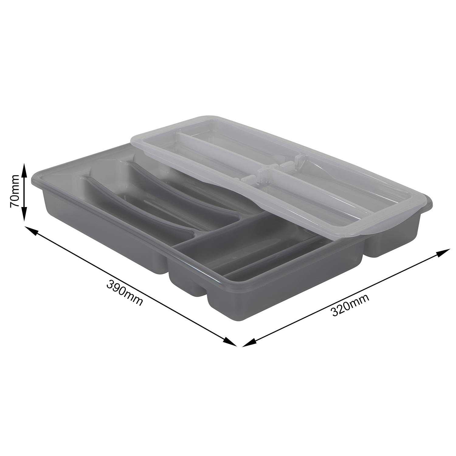 Rotho, Basic, Cutlery tray with 6 compartments, Plastic (PP) BPA-free, anthracite, 39,0 x 32,0 x 7,0 cm