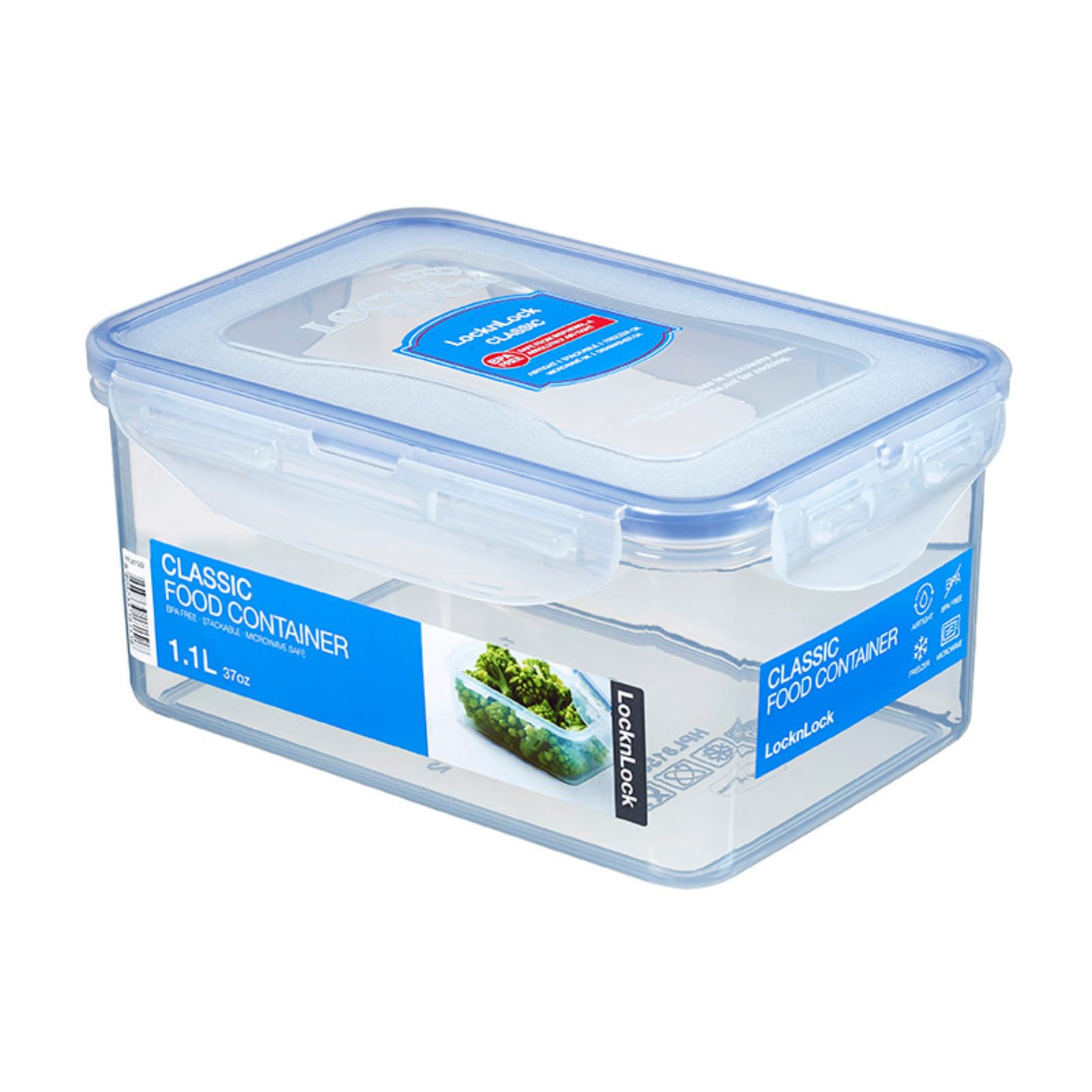 LocknLock CLASSIC Frischhaltedose | 1,1 L | 18,1 x 12,8 x 8,8 cm | 100% luft- und wasserdichte Vorratsdose | Spülmaschinen-, und Mikrowellengeeignet | BPA-Frei | 4-fach Sicherheits-Verschluss