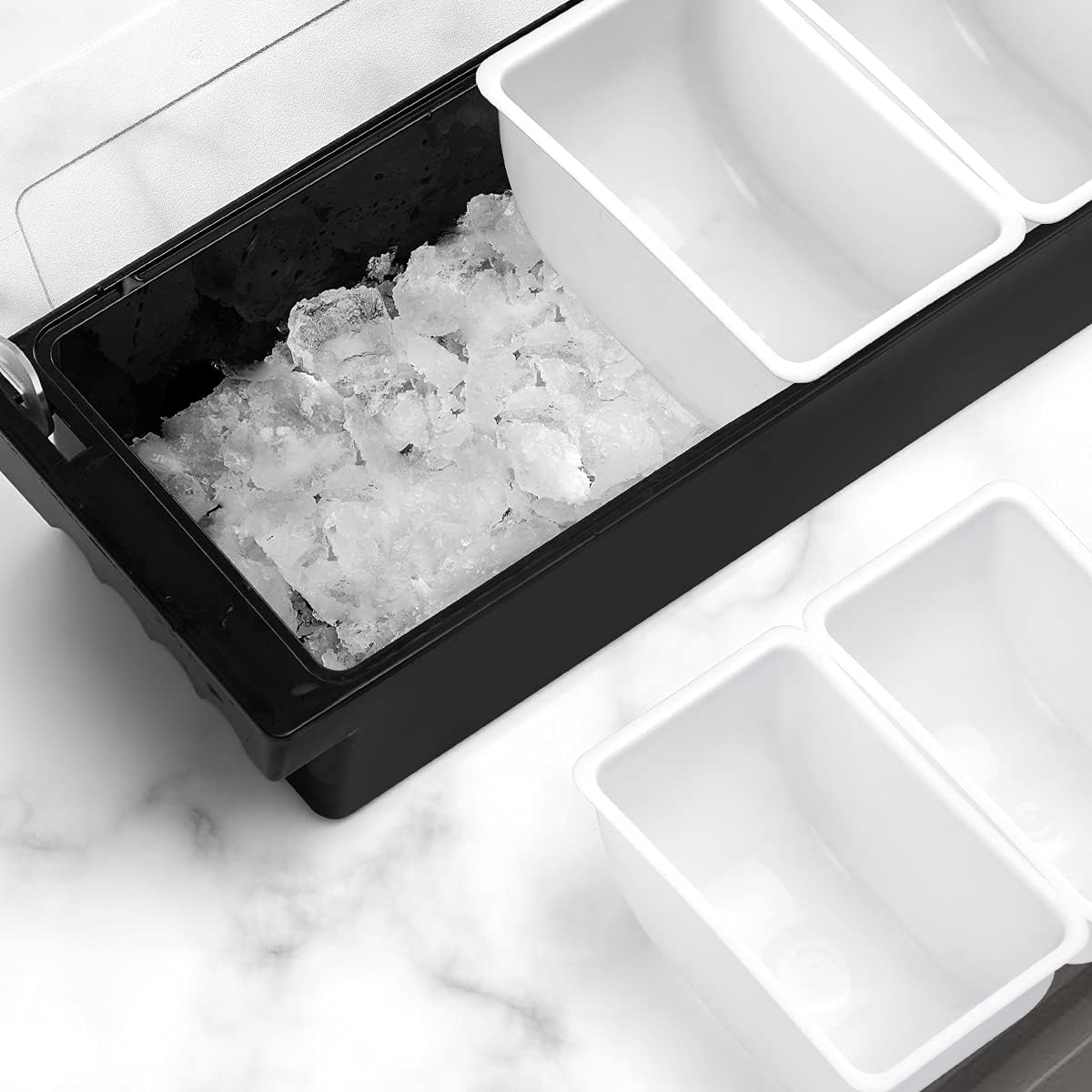 Ice Chilled Serving Tray Condiment Pots 5 Compartment Condiment Server Caddy (5 Compartments)