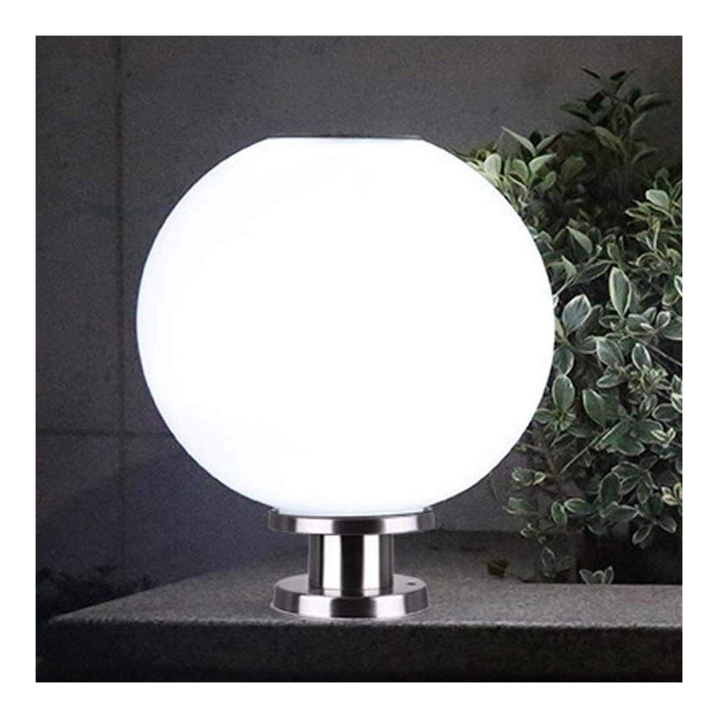 Luces Solares para Pilares Solar Post Cap Light Bola Redonda Acero Inoxidable Exterior Impermeable LED Columna Head Light For Jardín Villa Pilar Jardín (Color : White Lighting, Size : Diameter 20cm