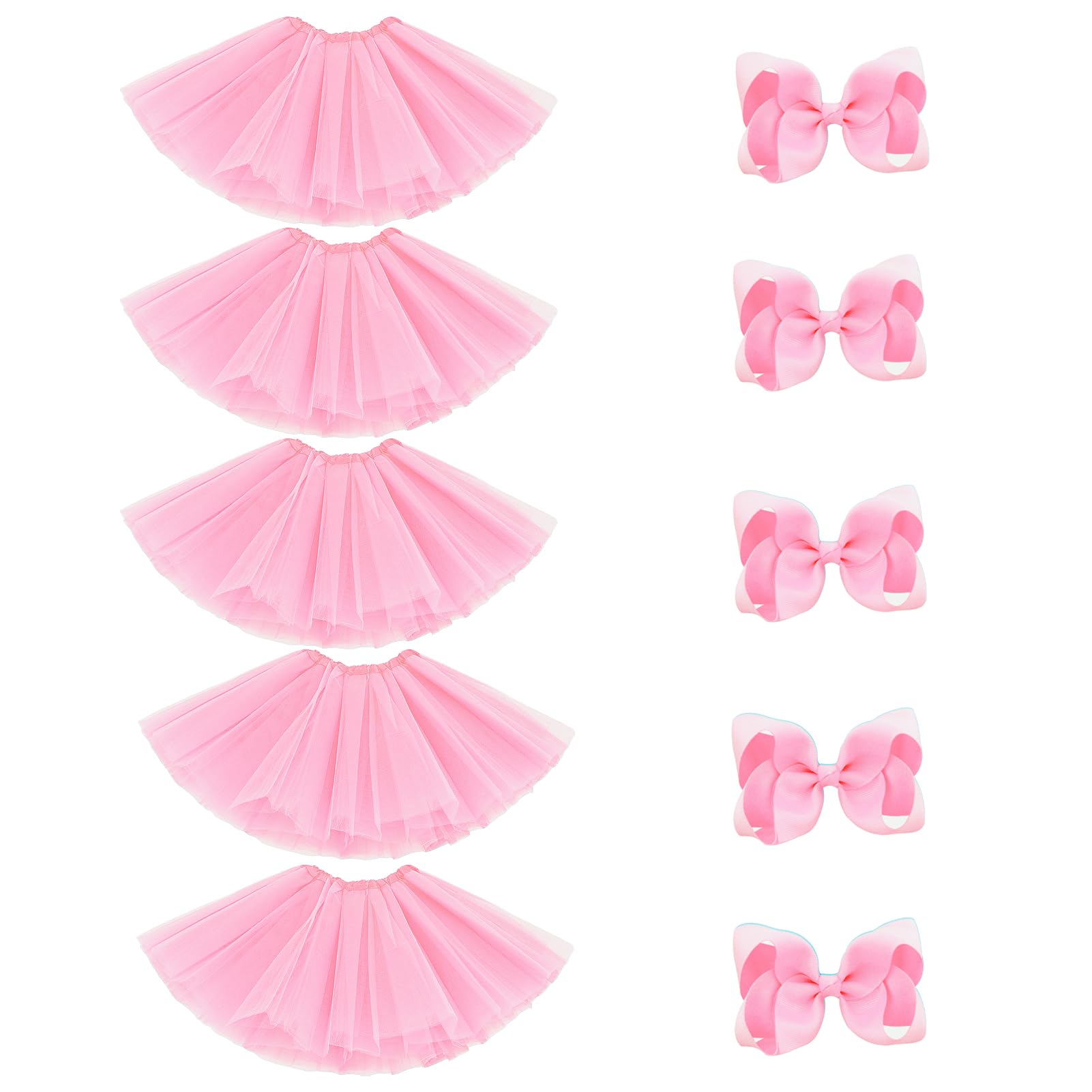 BGFKS 5 Pack Tutu Skirt for Girl Ballet Dance Costume Dress Up Princess Party Girl Tutus with Butterfly Hairbows. Pink