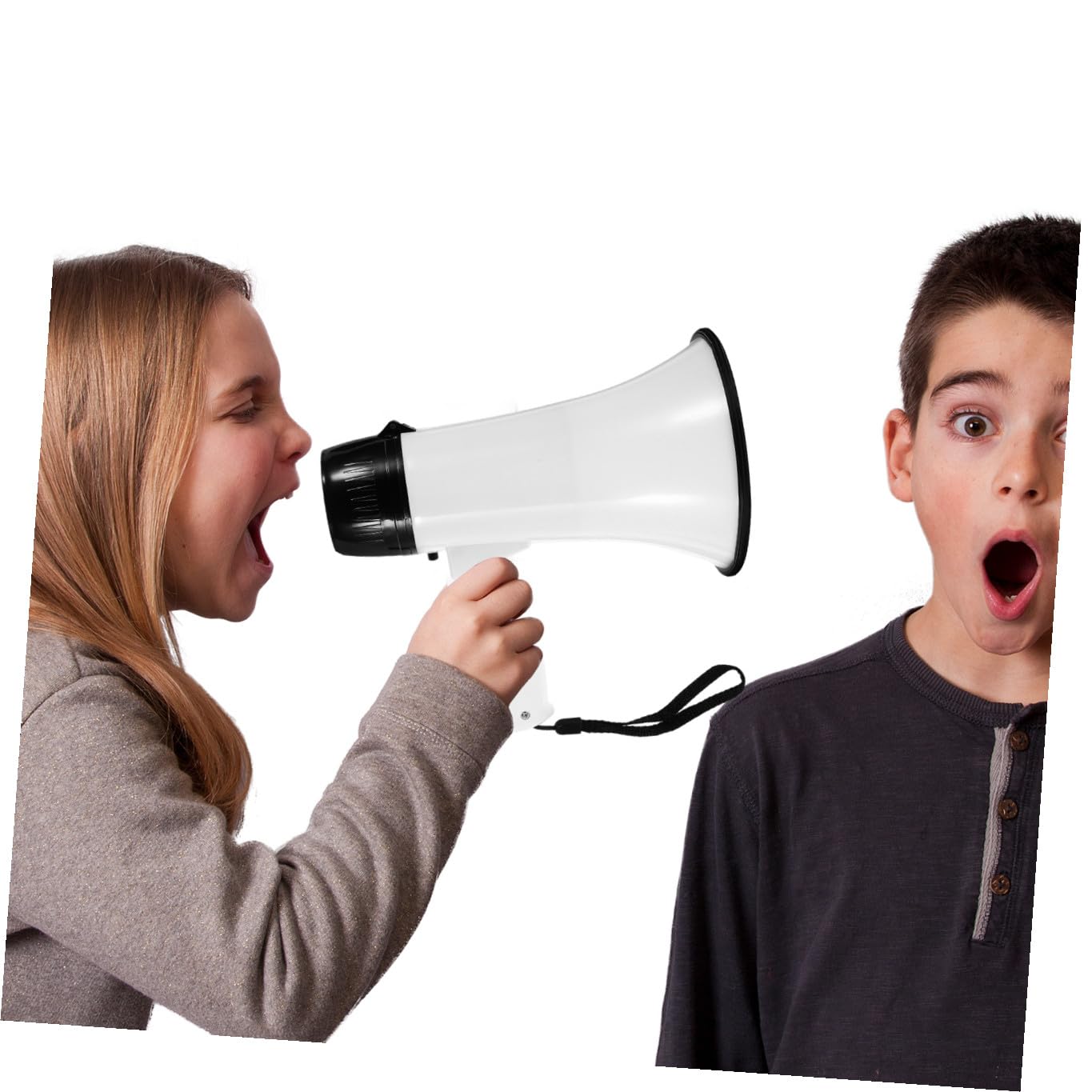 Megáfono Portátil Plegable Blanco con Amplificador de Sonido Micrófono de Grabación y Alarma Altavoz de Mano Resistente para Guías Turísticos y Vendedores