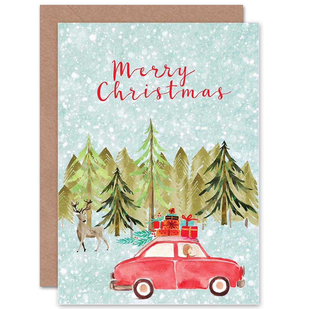 Artery8 Greeting Card - Christmas Car Ride Home for Xmas - Red