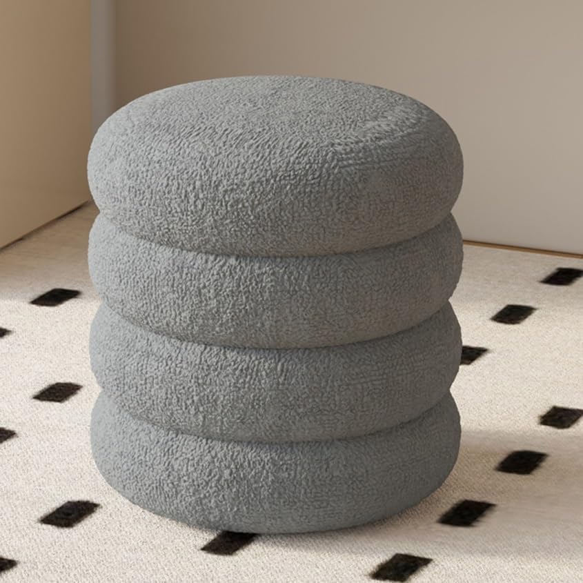 Waschtischhocker Aus Lammwollstoff - Schminkhocker 32x32x42cm - Ottomane Für Schlafzimmer