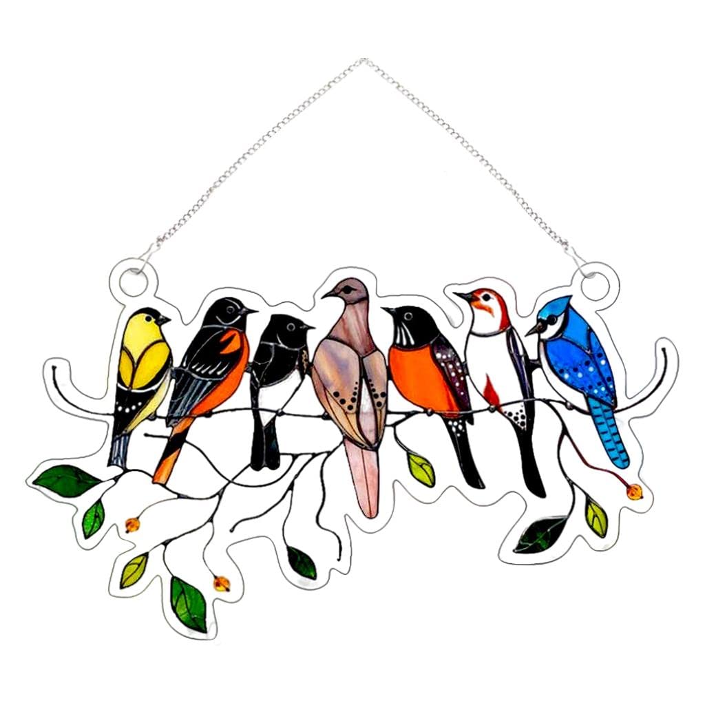 Stained Glass Birds Window Panel Hanging Suncatcher 20.5x12.5cm | Suncatchers & Mobiles Home Déco-image-48