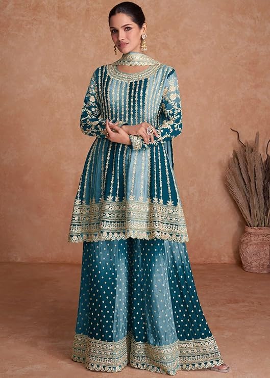 Ready to Wear Indian Pakistani Designer Embroidered Sharara/Palazzo Suit Set for Womens2