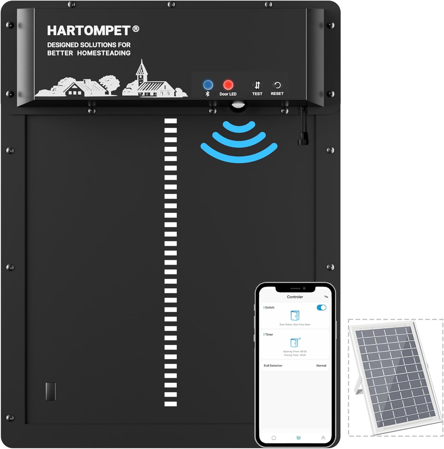 Automatic Chicken Coop Door - Programmable w/App, Battery/Solar Panel/Grid Operated, Motion Sensor for Anti-Pinch, Aluminum Door, Plug&Play Electric Chicken Door, 1-Year Warranty