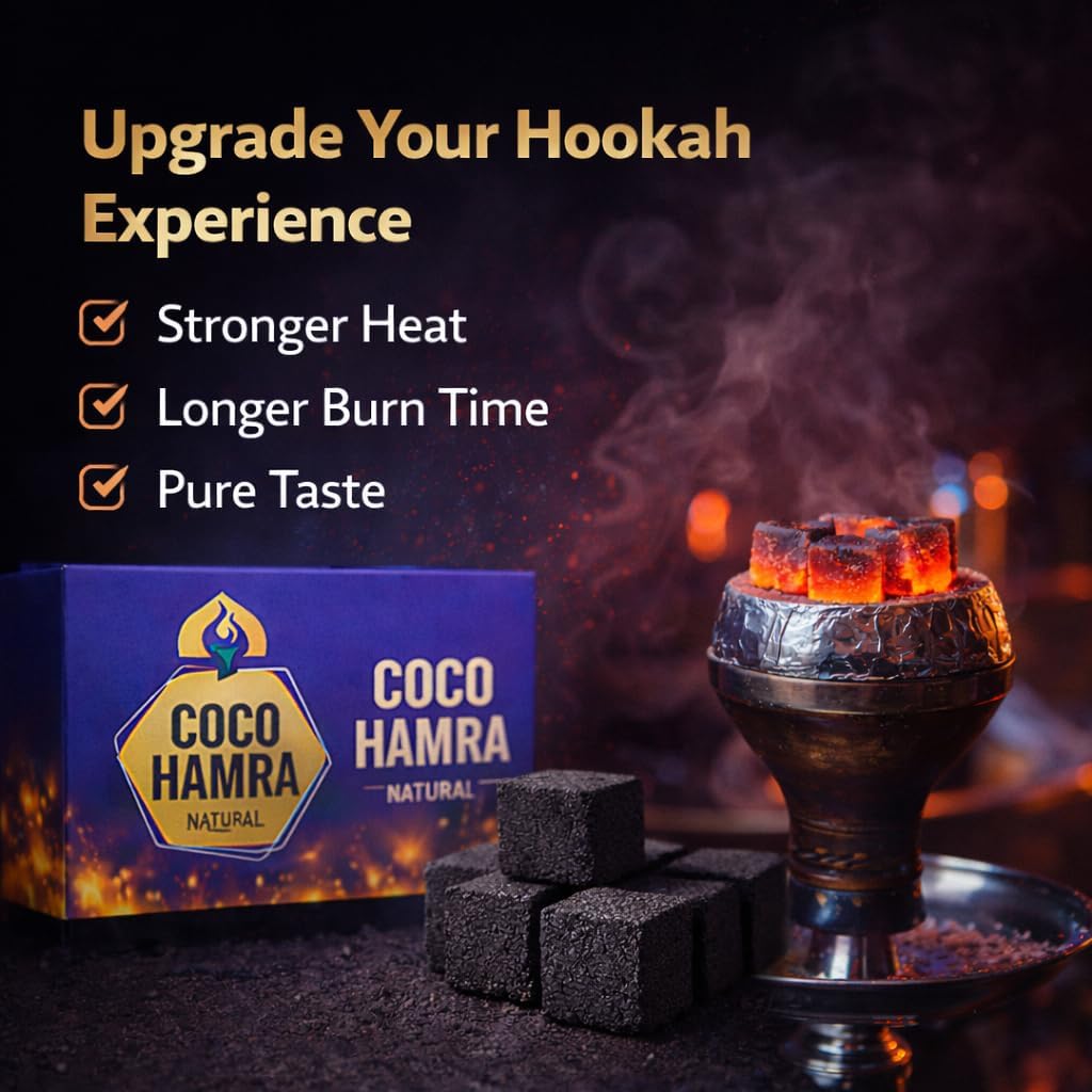 Coco Hamra 10KG Coconut Hookah Charcoal Cubes – 26MM Natural Shisha Coals – 8 Boxes (80 Cubes Each) 640 Total – Low Ash, Long Lasting, Odorless – Bulk Case for Lounge & Home