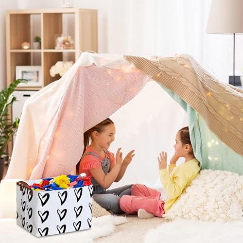 Clocor Heart Rectangular Basket,Cute Pattern Storage Bin,Collapsible Waterproof Storage Box With Handles For Kids,Gift Baskets,Toy Organizer,Shelf Basket (Black Hearts) #TOP1