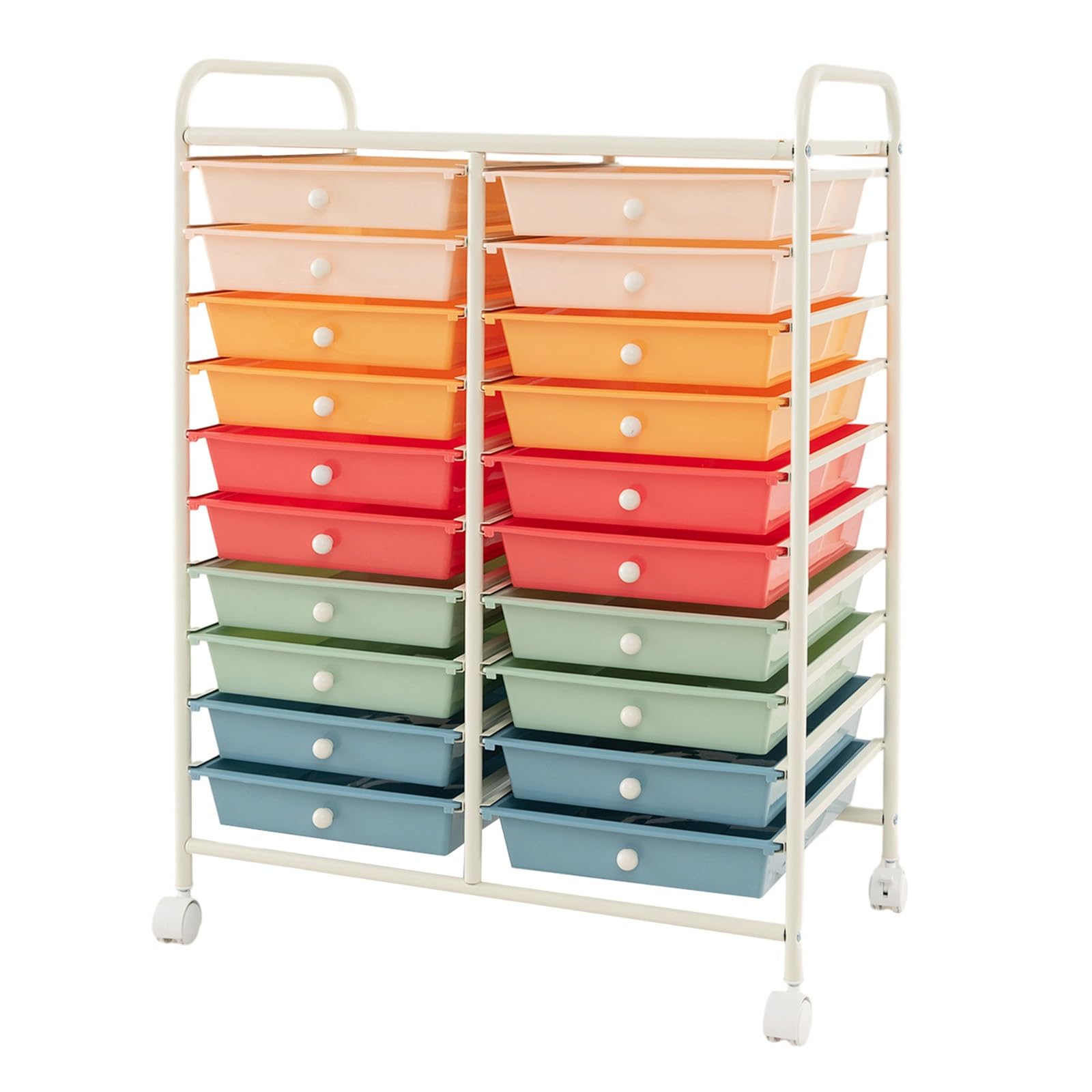 COSTWAY 20 Drawers Storage Trolley, Home Office Stationary Rolling Cart with 4 Wheels, Multipurpose Mobile Organiser Shelving Unit for Makeup Beauty Salon (Colorful)
