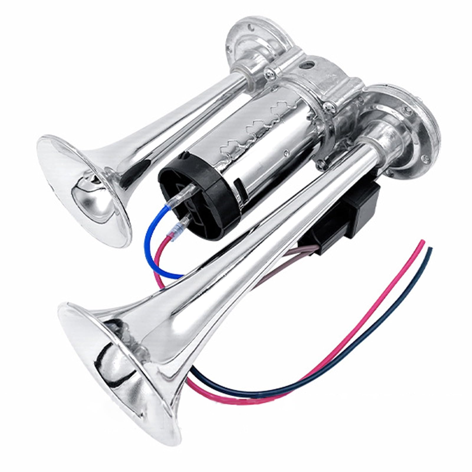 Dual Trumpets Kit di corni super rumorosi con compressore universale 600 dB per auto 12 V motociclette Trenks treni barche addominali neri argento 880G (Argento)