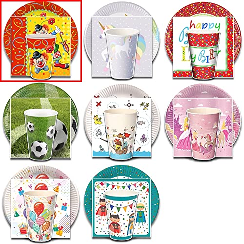 tradingbay24 Party-Set Clown (60-teilig: Servietten, Teller, Becher) tbK0027 Geburtstags-Party-Set Party-Deko-Set Karnevals-Deko Cover