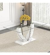 Amazon.com - Dxacvkc 63'' Rectangular Glass Dining Table for 6 Faux ...