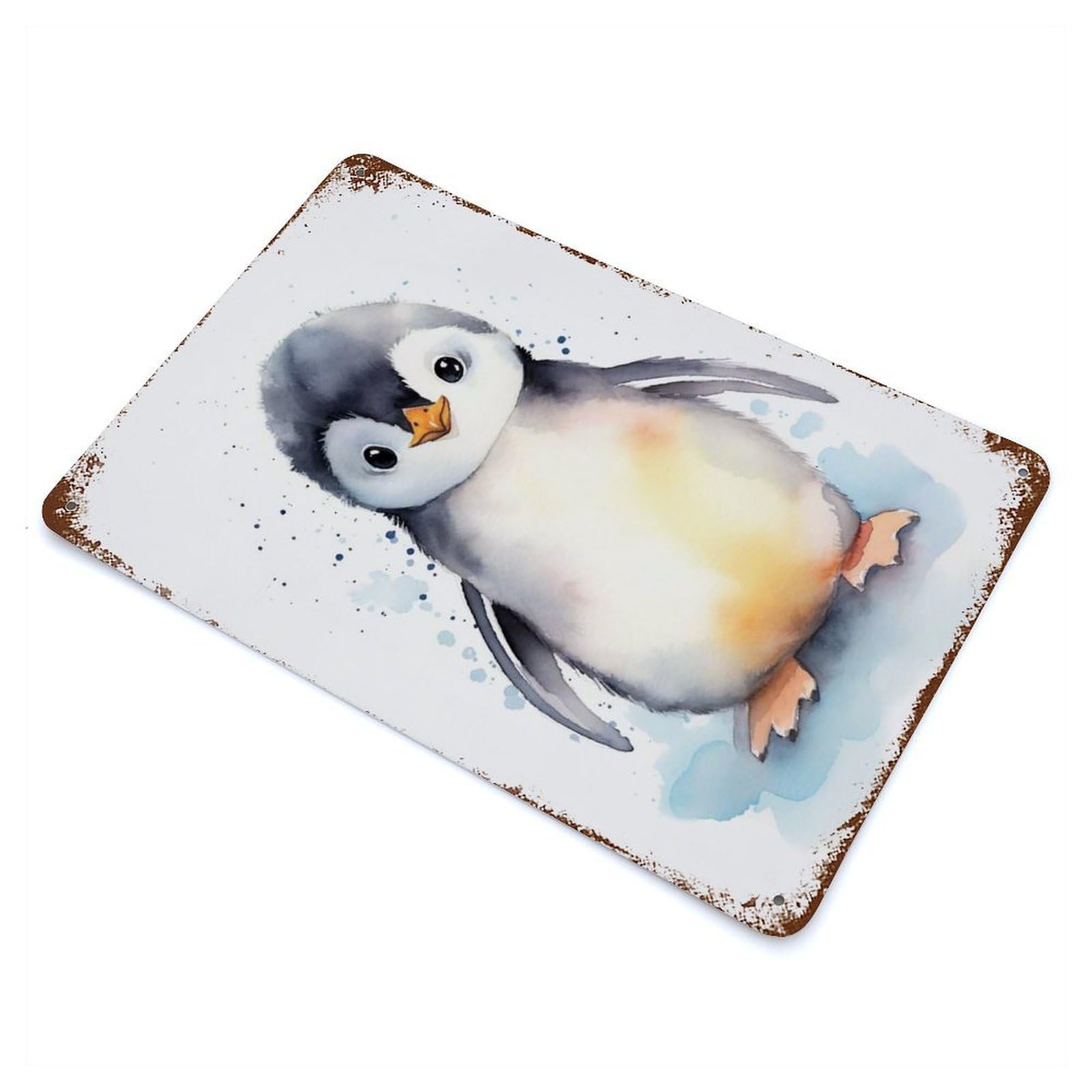 Penguin Watercolor Birds Distressed Metal Wall Sign 11.8"x7.9", for Farmhouse, Kitchen And Entryway Decor, Rustic Home Decor