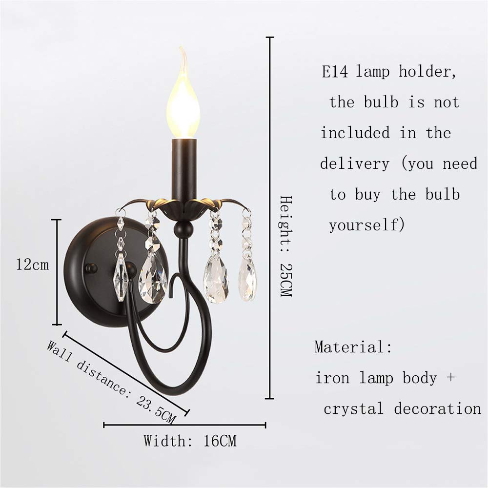 Wandlampe Modern Einfachheit wandleuchte Klares Kristall Wandlicht Schwarz Eisen Wandstrahler Halle Wandbeleuchtung Wohnzimmer-leuchten Schlafzimmer-lampe esstisch e14