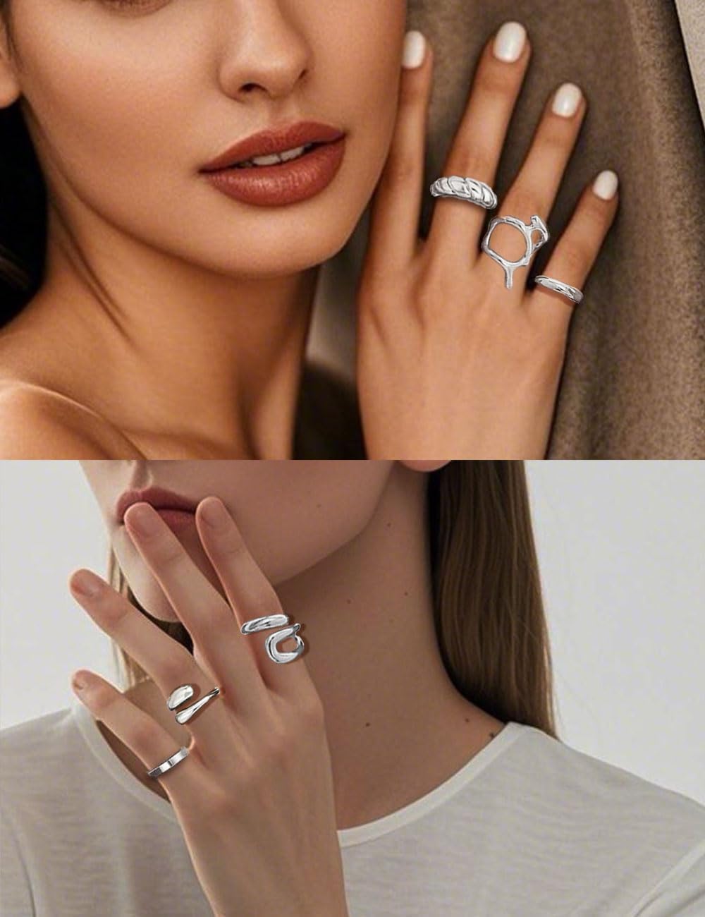 Tornito 12 Pcs Gold Stackable Rings Set for Women 18K Gold Plated Knuckle Open Rings Chunky Heart Square Twist Statement Signet Rings Silver Gold Tone Adjustable - Image 6