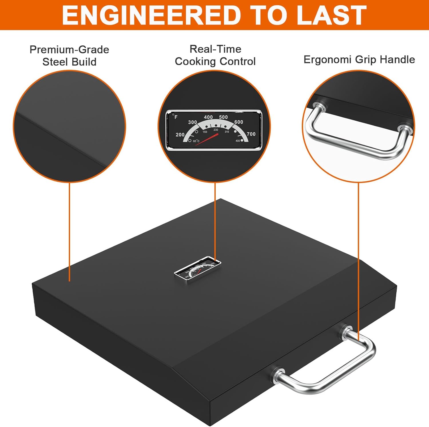 Hard Cover Lid for Royal Gourmet GD401 GD402 GD403 Propane Gas Grill and Griddle Combo, Upgrade Flat Top Griddle Hood with Thermometer for Royal Gourmet 4-Burner Grill