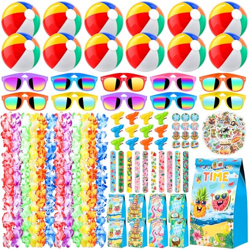 Joycover Pool Party Favors Beach Party Favors 122 PCS Hawaiian Pool Beach Party Decorations, Hawaiian Leis For Luau Party Decorations, Beach Balls, Kids Sunglasses, Pool Party Supplies, Summer Toys…