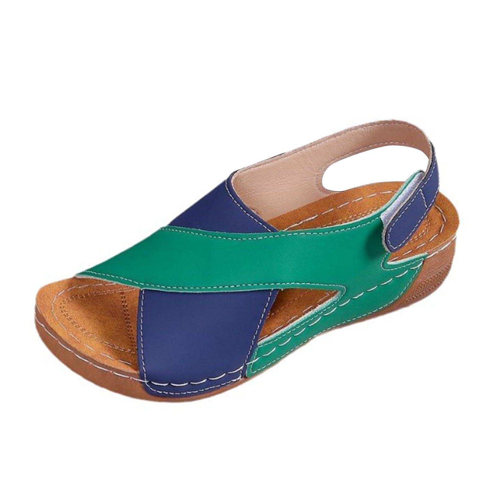 Open Toe Orthopedic Sandals for Women with Back Strap,Ladies Patchwork Slingback Wedge Sliders Ankle Strap Casual Summer Arch Support Comfy Walking Sandal with Touch Fastening Size