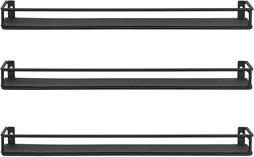 Miniatura 6 de MyGift Juego de 3 estantes de exhibición de esmalte de uñas de metal negro y aceites esenciales, estante para tarros de especias de cocina