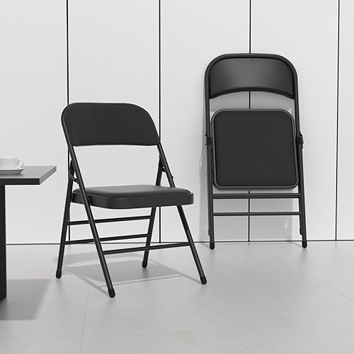 Miniatura 8 de Juego de 12 sillas plegables de tela con cojín acolchado y respaldo, asiento plegable para interiores y exteriores con marco de acero para el hogar,