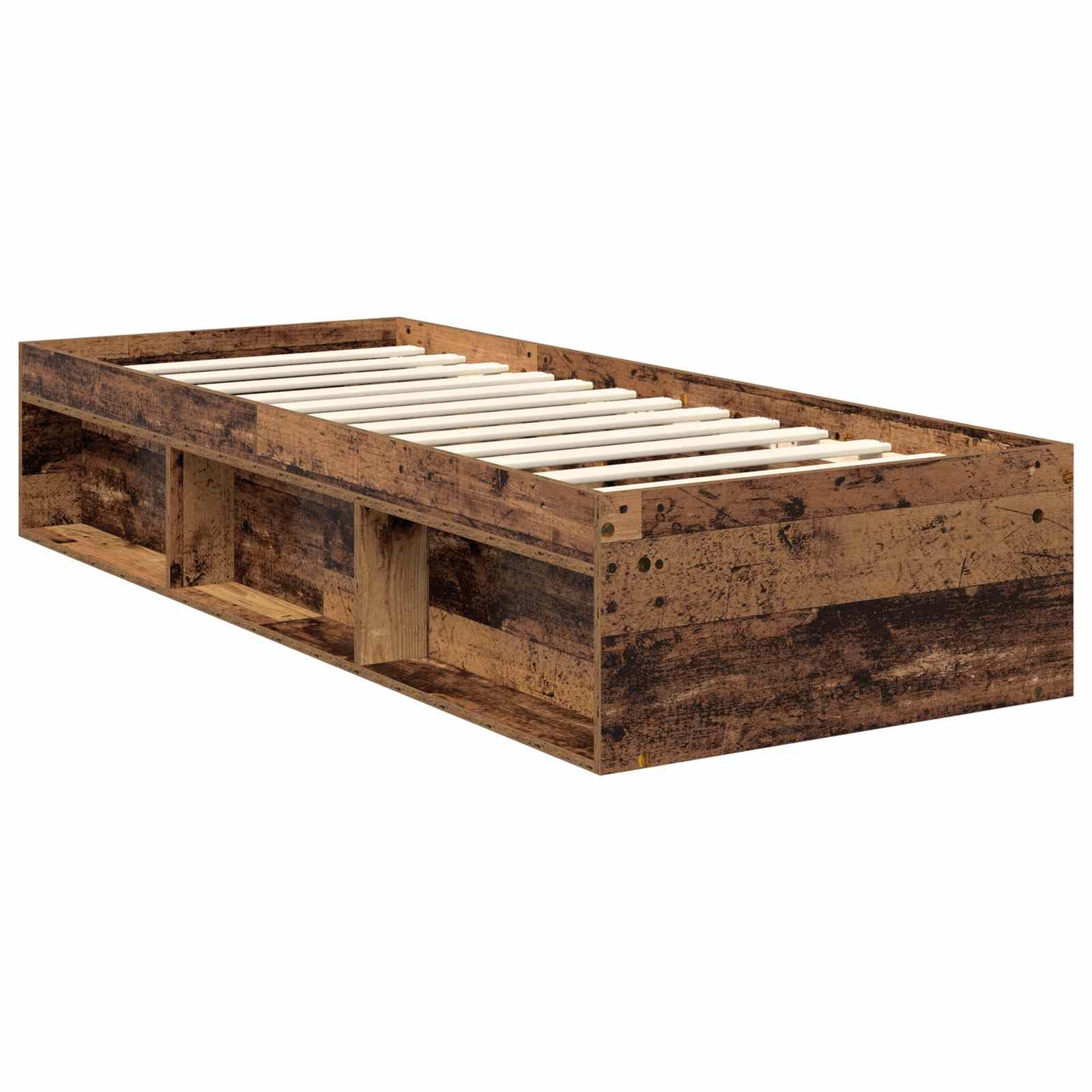 Bettrahmen 75 x 190 cm Altholz Kiefer massiv mit Lattenrost Modernes Design Robust und Langlebig für Jugendzimmer Erstwohnung und Gästezimmer