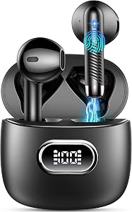 Drsaec Cuffie Bluetooth, Auricolari Bluetooth 5.3 con Mic Stereo, Cuffie Wireless In Ear Mini Cuffie Senza Fili IP7 Impermeabili, Cuffiette Bluetooth Sport 42 Ore Cancellazione Rumore, LED/USB-C Nero