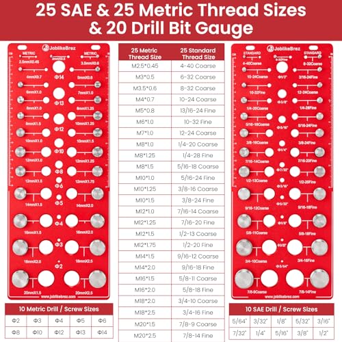 Image of Thread Checker, 70 Nut and Bolt Thread Checker, 25 Standard & 25 Metric & 20 Drill Bit Gauge, Bolt Size Finder, Wall-Mountable Bolt Thread Identifier Gauge with Inch & CM Ruler