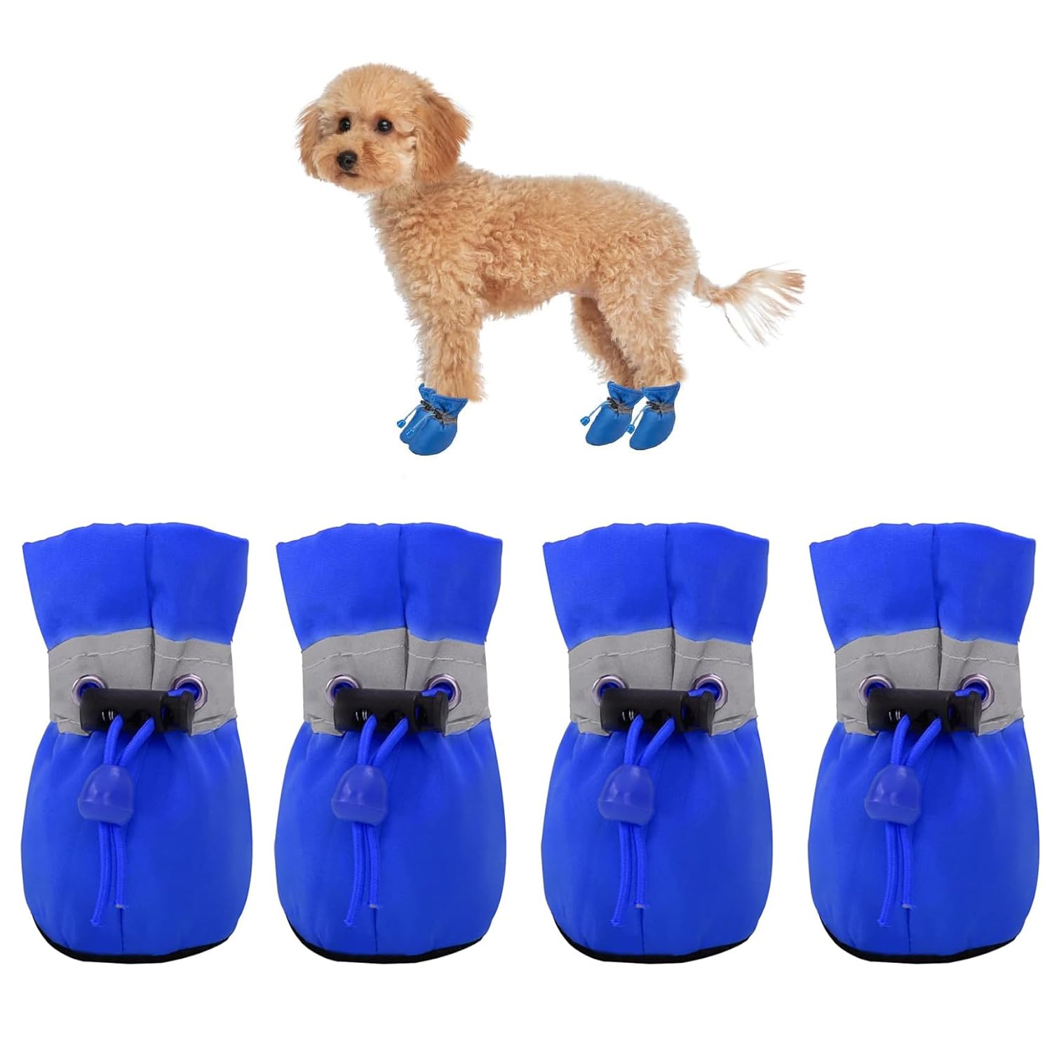 Pet Waterproof and Non-Slip Shoes, All Weather Pet Footwear for Small Dogs, Reflective Dog Shoes Anti-Slip Paw Protector Boots – Pack of 4, Size 5 Blue-image-35