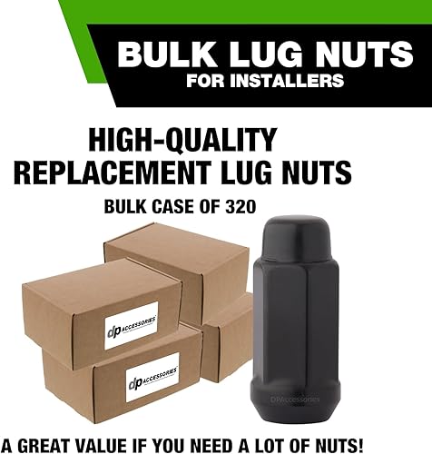 Miniatura 7 de DPAccessories Tuercas negras de 12-20  Tuerca de llanta de bellota XL de extremo cerrado para ruedas de asiento cónico  hexagonal de 0.748 in (34