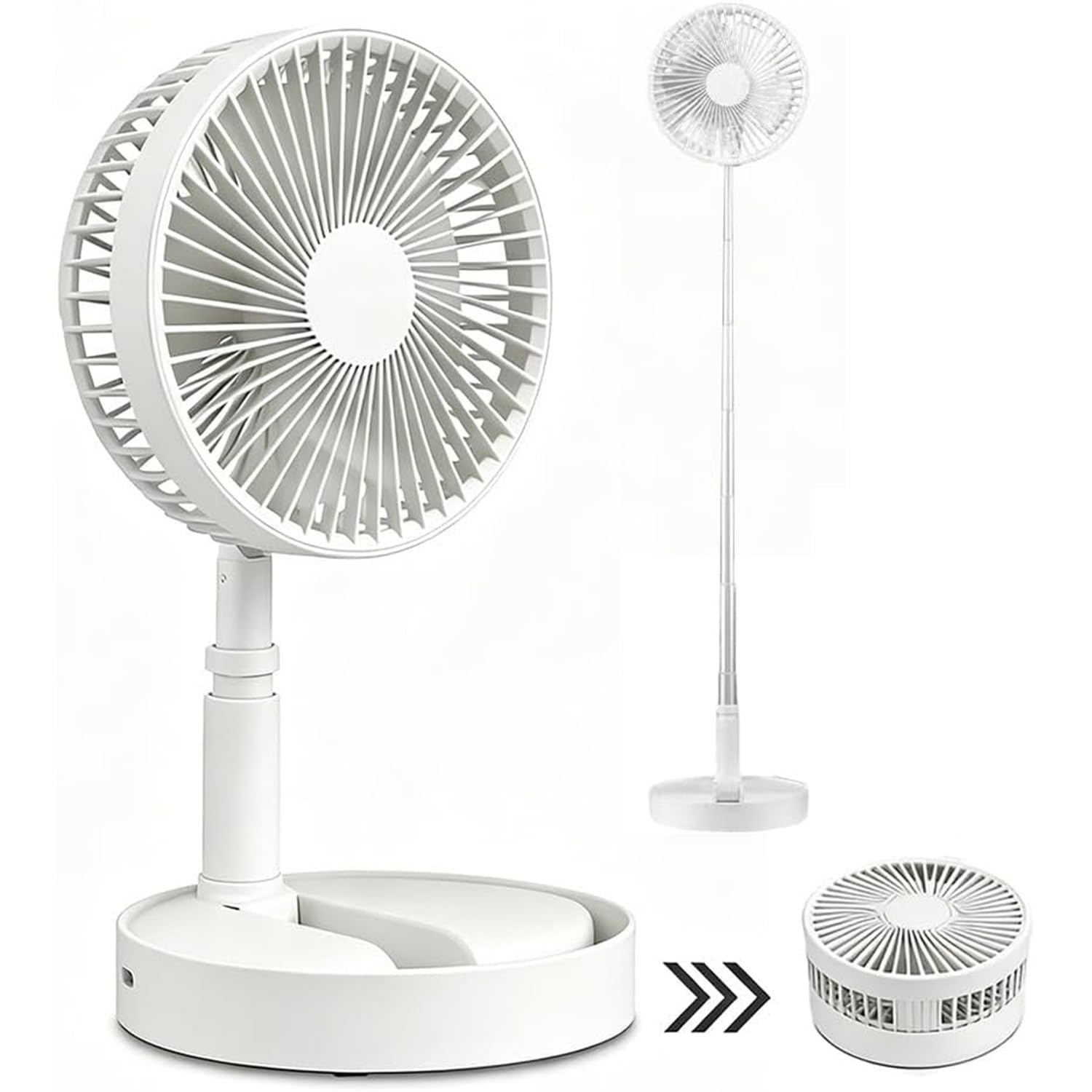 TASBER Portable Standing Fan, 3-in-1 Foldable Pedestal Fan, 7200mAh USB Rechargeable Fan Portable, Height Adjustable Foldable Fan & Desk Fan Rechargeable for Bedroom Home and Outdoor (White)