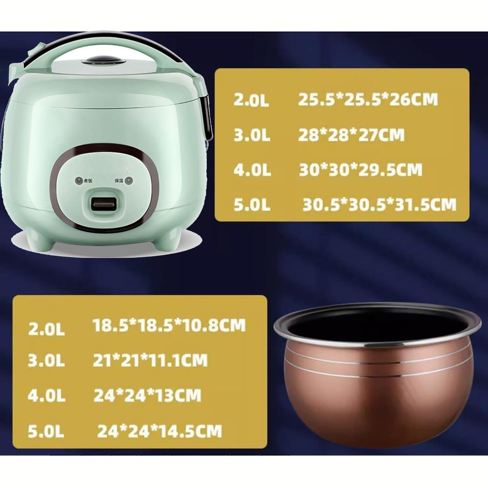 Cuociriso (2-5L) Cuociriso for dormitorio domestico, pentola interna antiaderente in ceramica, for 1-8 persone, alimentazione 220-240V US/UE(2l)