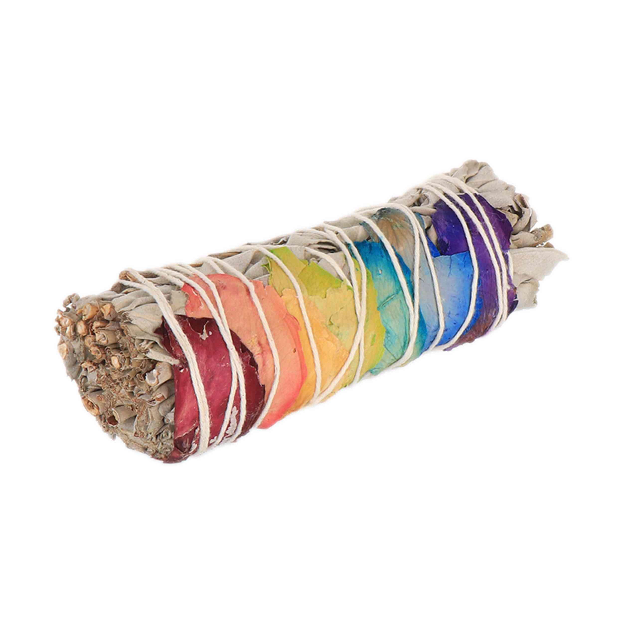 Nklaus White Sage Incense Bundle Chakra Rainbow Natural Smudge Stick For Spiritual Cleansing, Rituals, Meditation And Yoga 16651