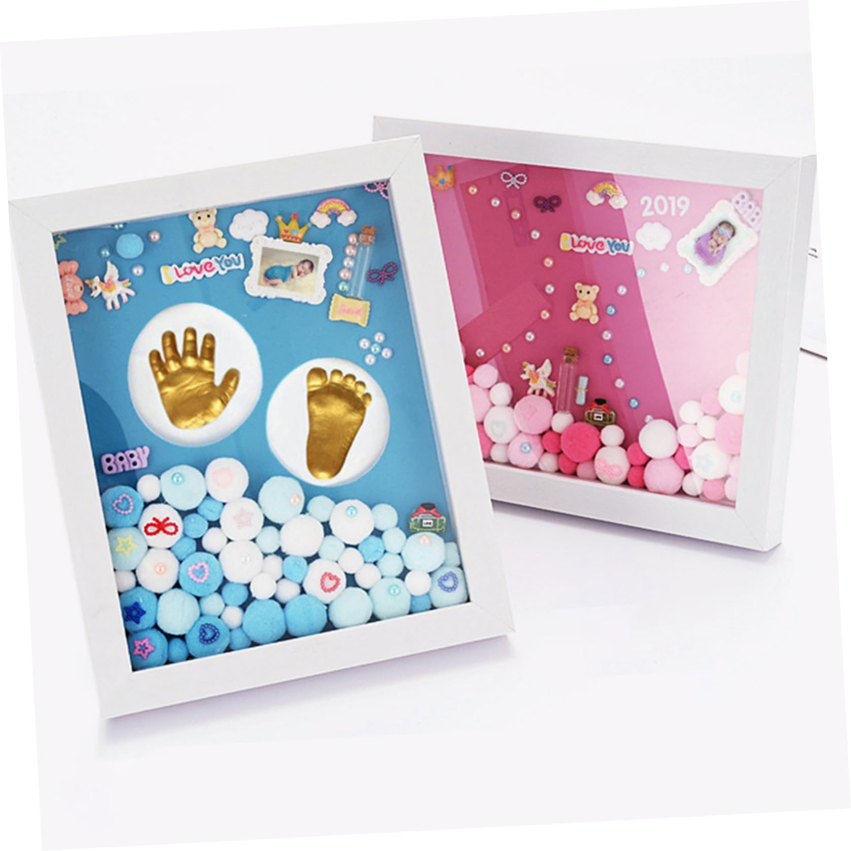 UKCOCO Cornice Porta Foto Impronte Mano e Piede per Bambina in Acrilico Oro, Set Regalo Base da Appoggio, per Realizzare Ricordi di Famiglia