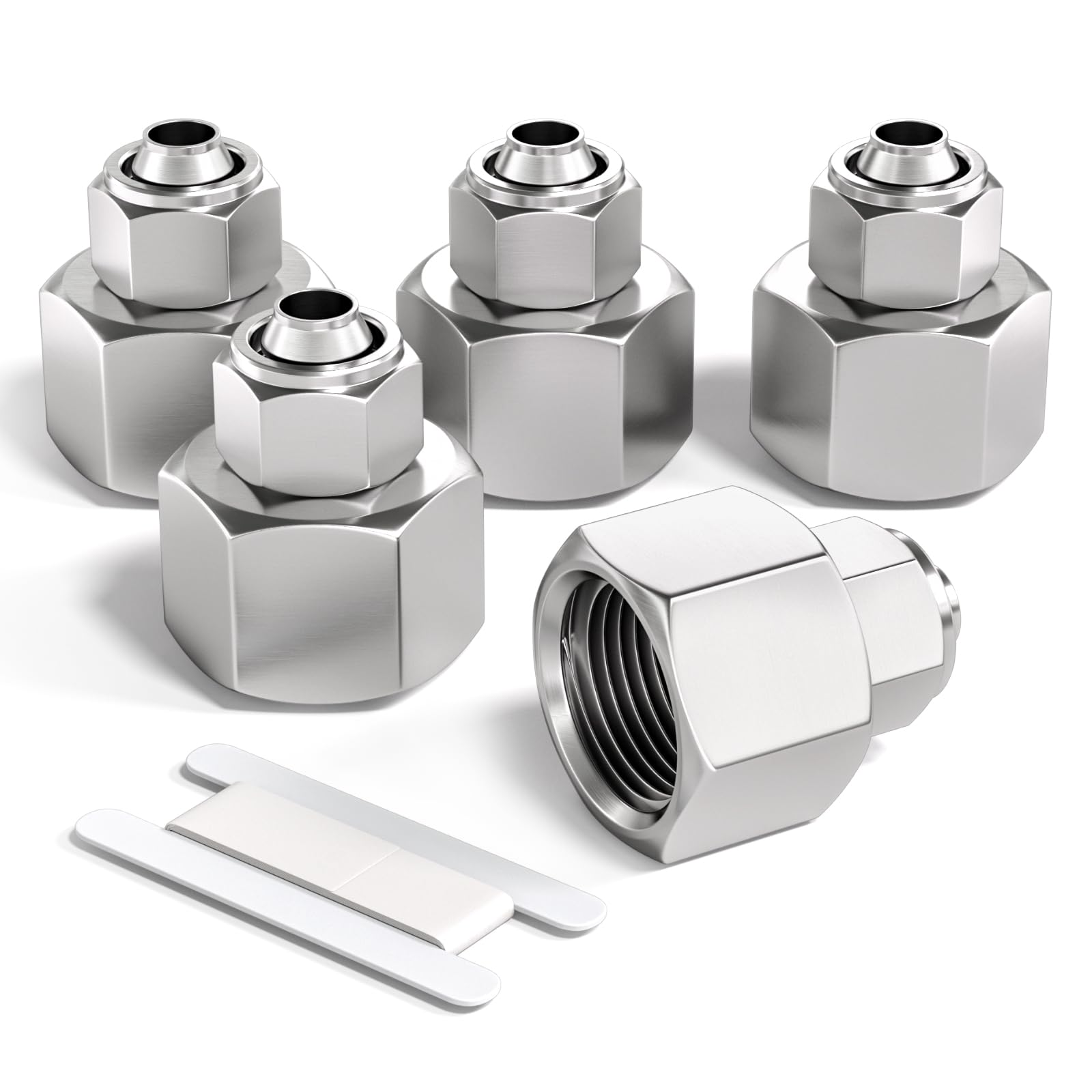 Bwintech 5 Pcs 4mm Tubing OD x 1/8" Female BSP Thread Straight Push to Connect Lock Nut Tube Pneumatic Fitting, KPCF4-01 Quick Air Line Adapter