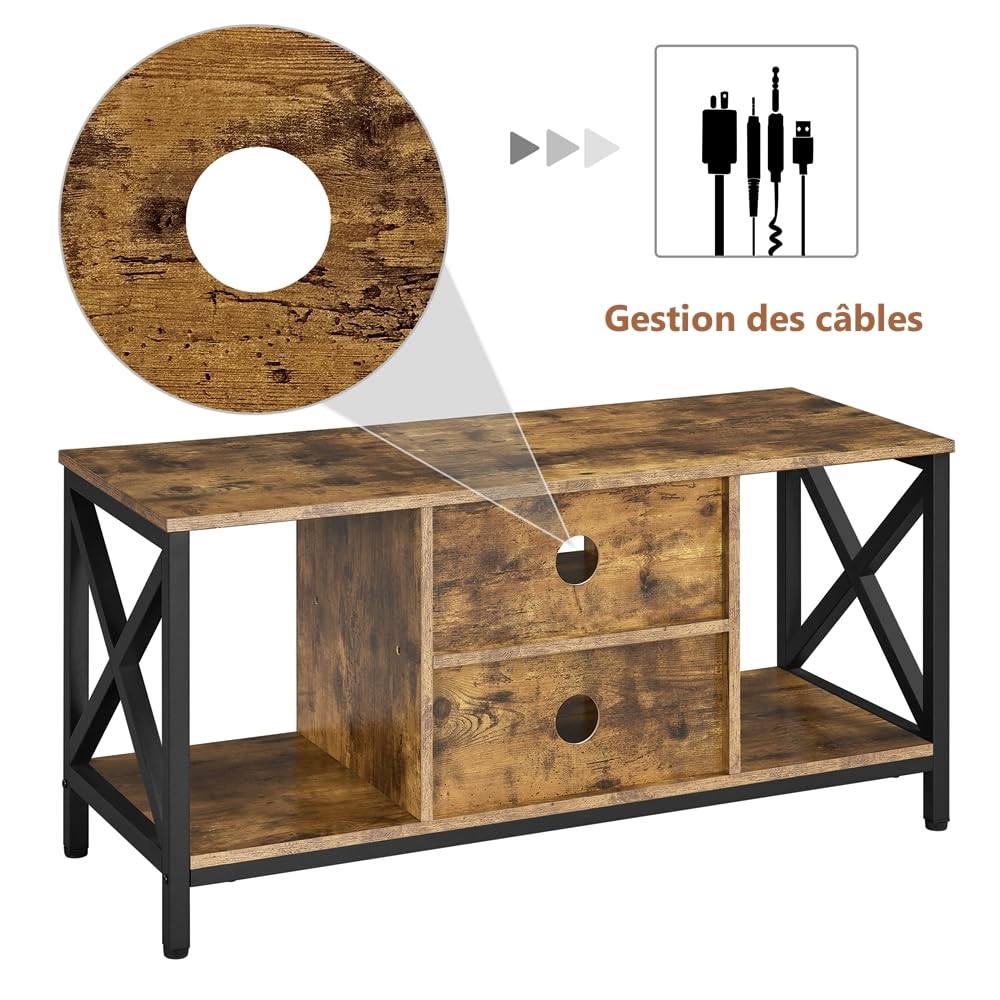Yaheetech Meuble TV pour Téléviseur Jusqu’à 45 Pouces Support TV en Bois et Métal avec Gestion des câbles, Compartiments Ouverts,Table de Salon Industriel 106 cm L × 40 cm l × 50,5 cm H