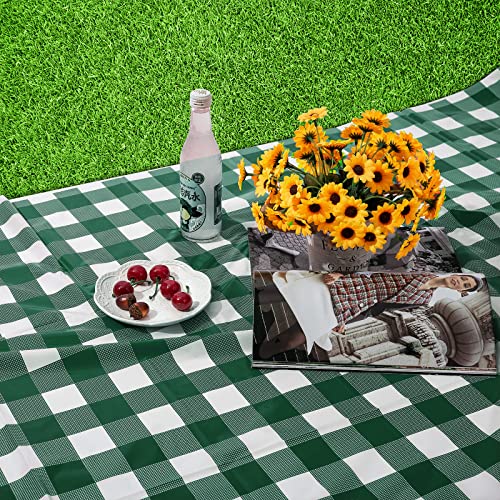Image of Kesfey 12 Packs Green and White Checkered Tablecloths Party Picnic Disposable Table Covers 54 x 108 Inches Splashproof Plastic Checkered Gingham Tablecover for Outdoor Dinners Party Retro Celebrations