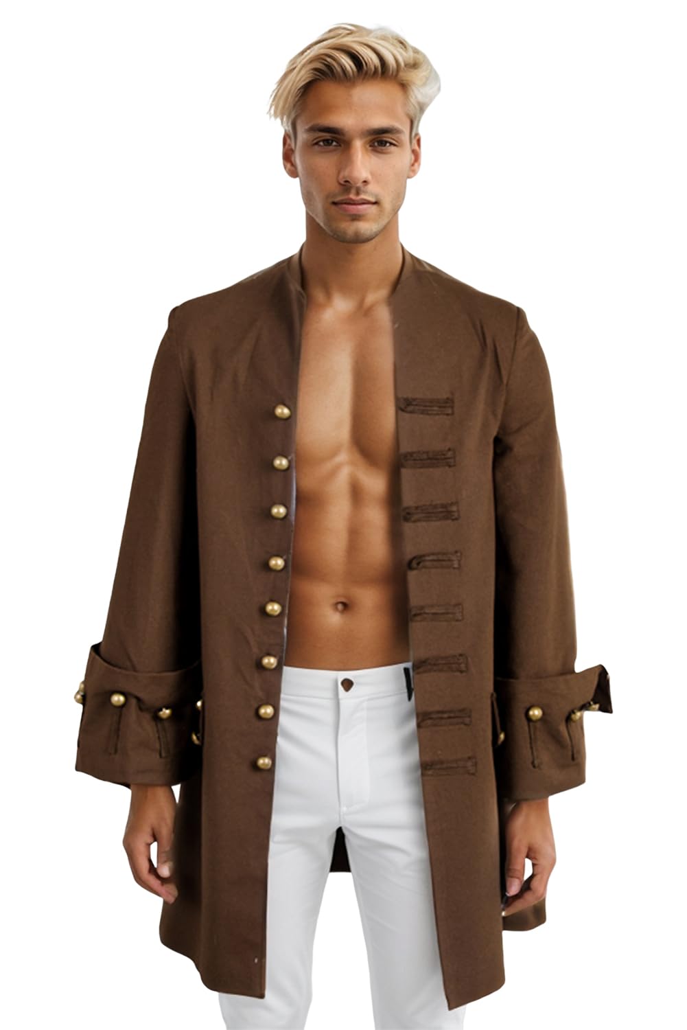 Kucos Costume da pirata da uomo, per cosplay, giacca e pantaloni, cappotto con cintura per Halloween