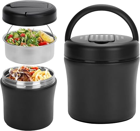 Recipiente térmico para alimentos, 1,2 L, acero inoxidable (con cucharas), recipiente térmico, fiambrera térmica para sopas, gachas y comidas