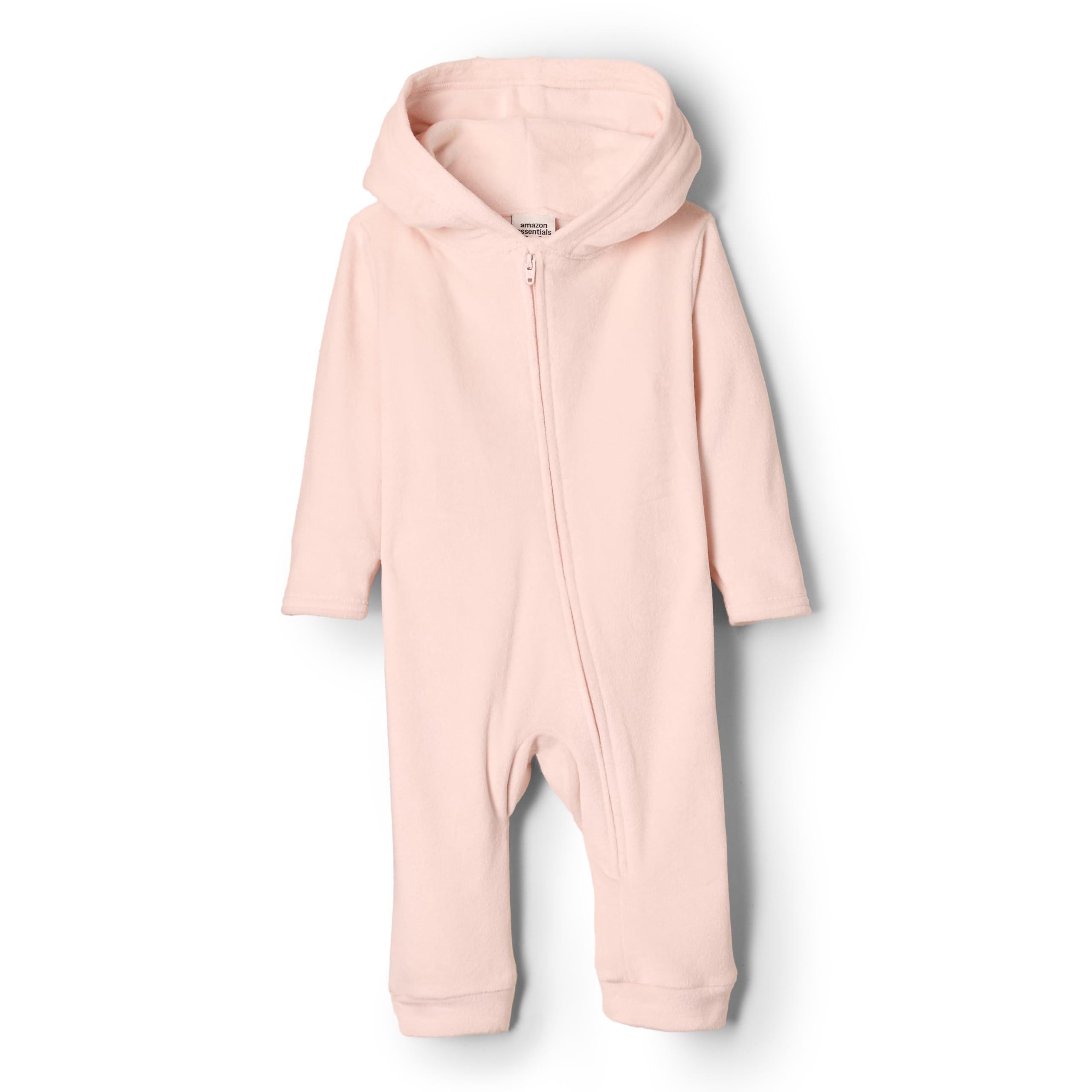 Amazon Essentials x Sofia Grainge Unisex Babies' Velour Hooded Coverall, Light Pink, Preemie