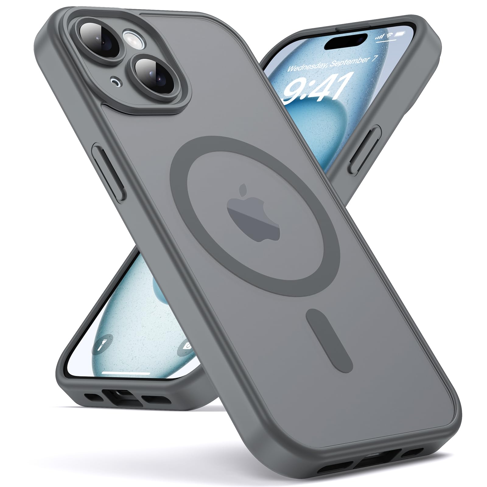 for iPhone 15 case, MagSafe Compatible, Camera Protection, Magnetic Translucent Matte Film case, Military Grade (Titanium Grey)